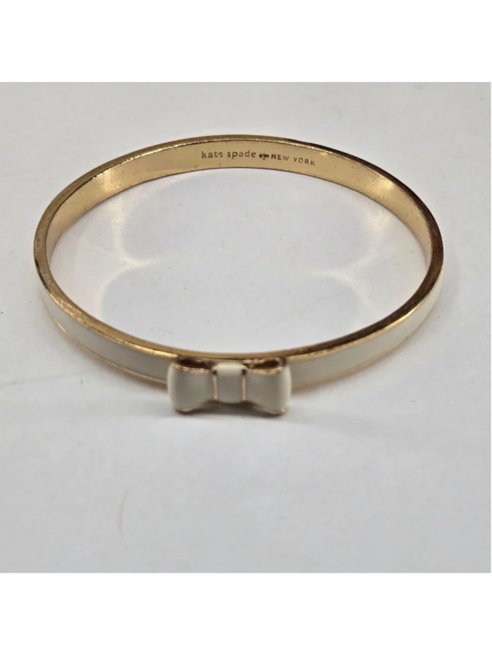 Kate Spade Take a Bow Bangle Bracelet Women's Gold Ivory Cream Classic Ribbon - Picture 2 of 8